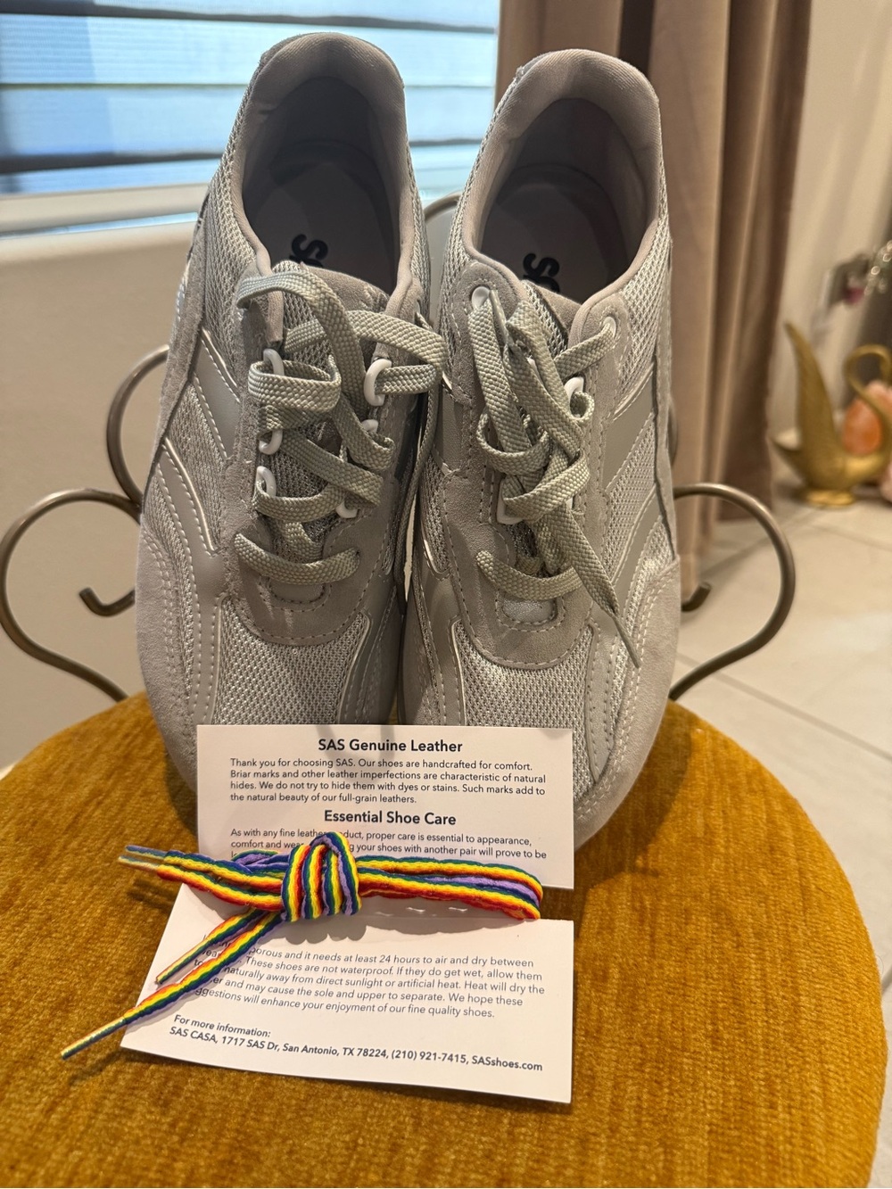 SAS Light Gray Leather and Mesh Lace-Up Sneakers